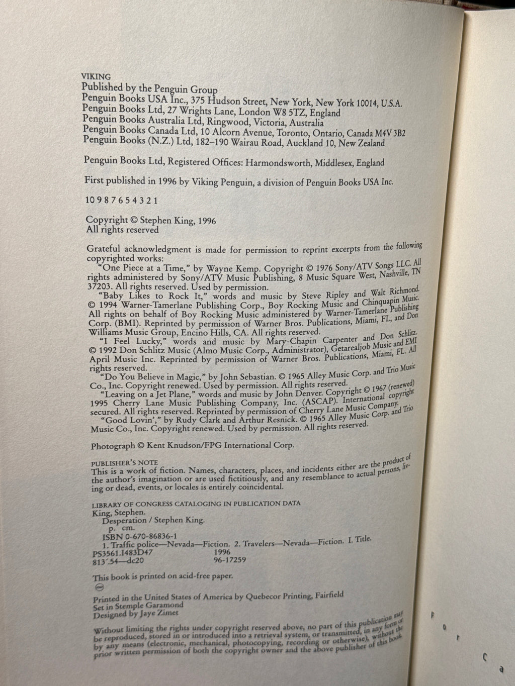 Stephen King – Desperation | First Edition Hardcover w/ Dust Jacket | Viking 1996