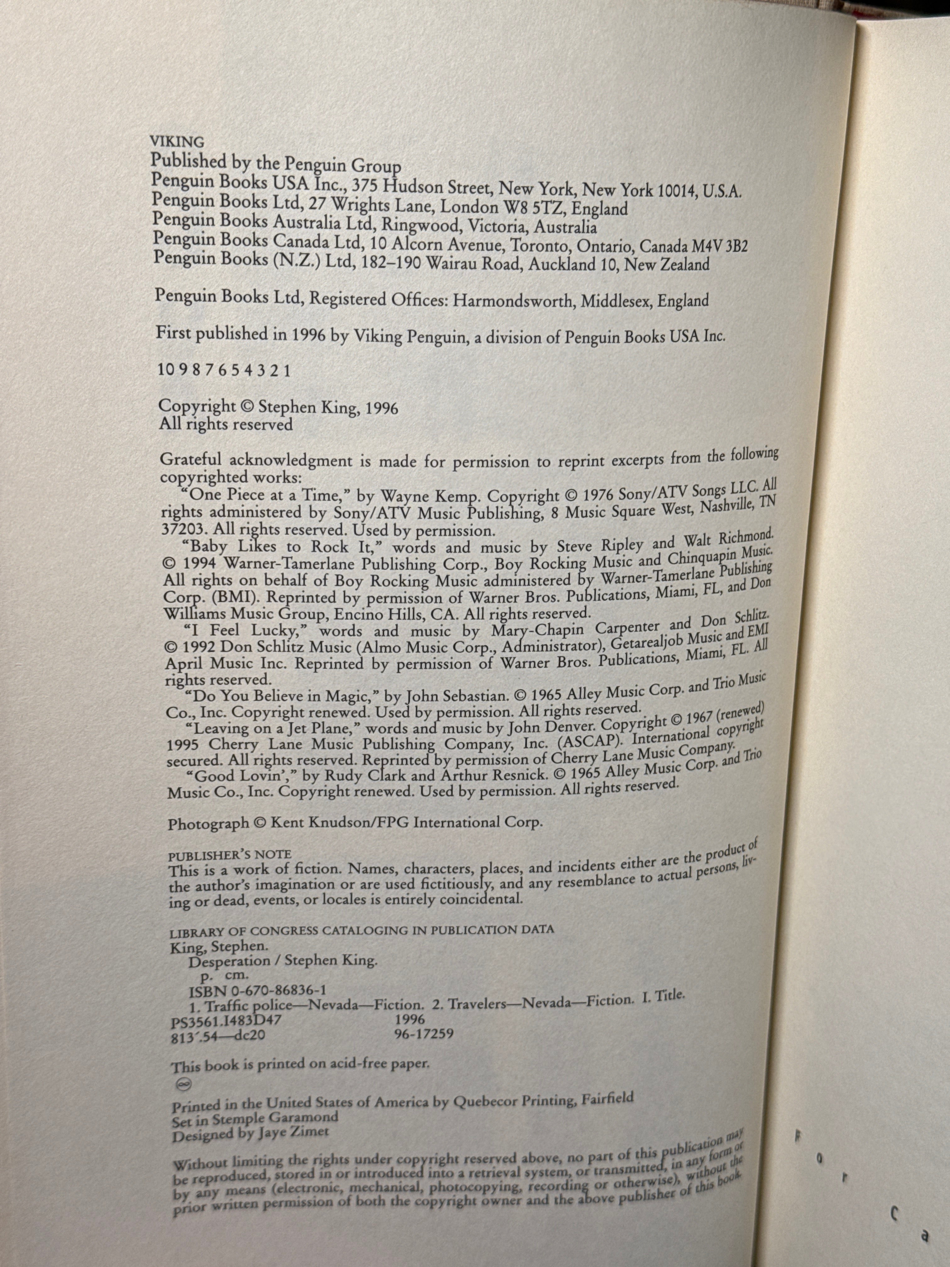 Stephen King – Desperation | First Edition Hardcover w/ Dust Jacket | Viking 1996
