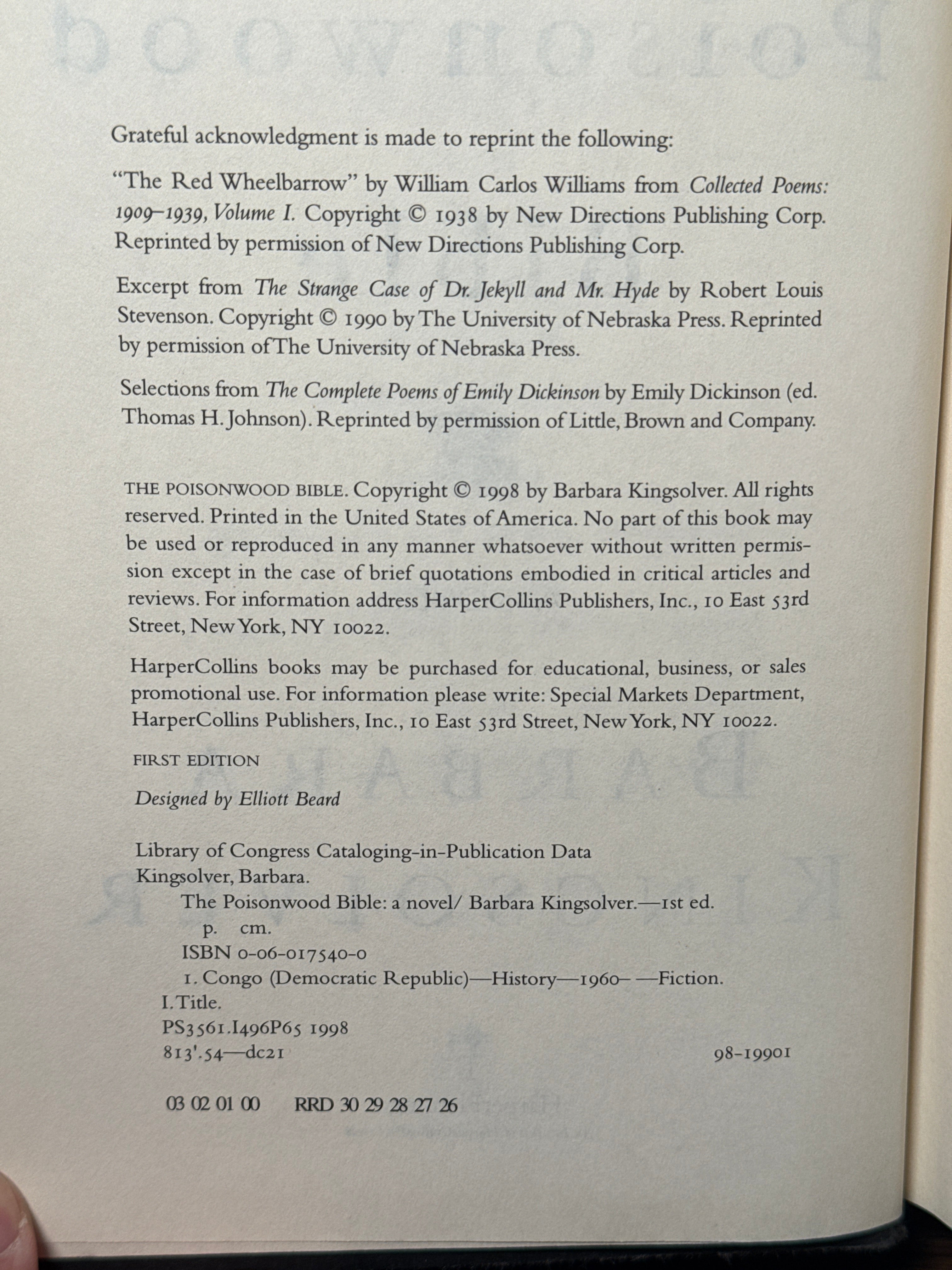 Barbara Kingsolver — The Poisonwood Bible (First Edition, 1998, HarperFlamingo Hardcover)
