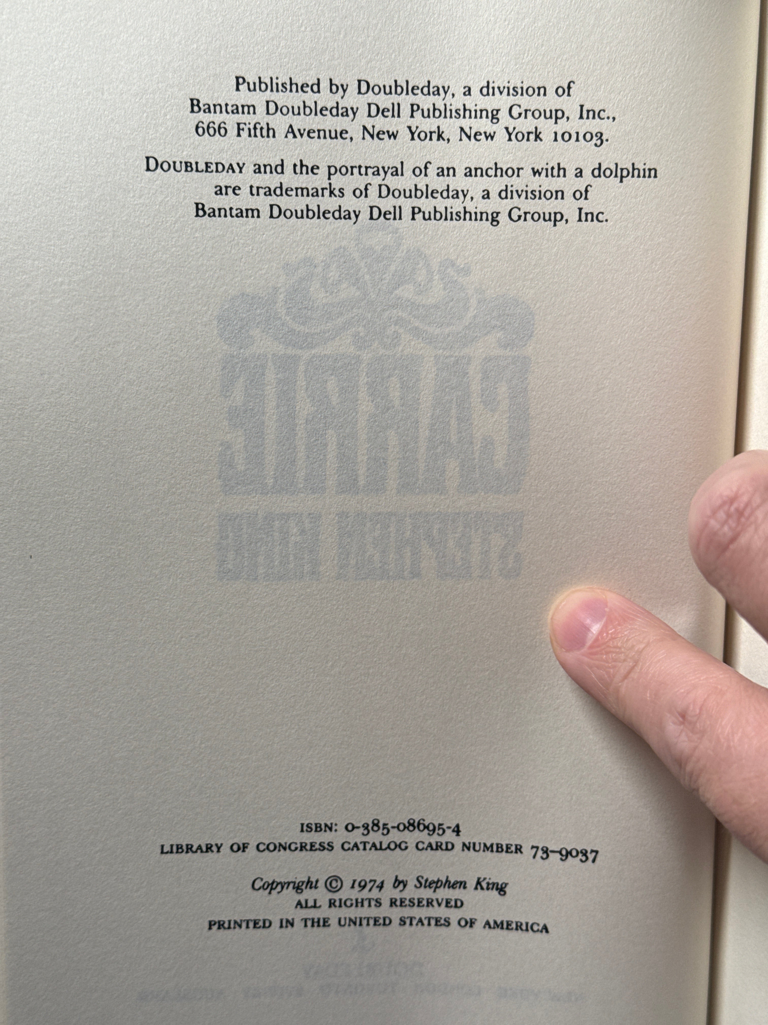 Carrie — Stephen King — Doubleday Book Club Edition — 1974 Early Print — Horror Classic Collectible Hardcover