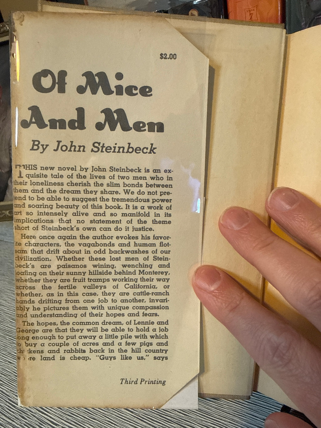 Of Mice and Men by John Steinbeck — Third Printing of the First Edition (1937, Covici Friede, New York)