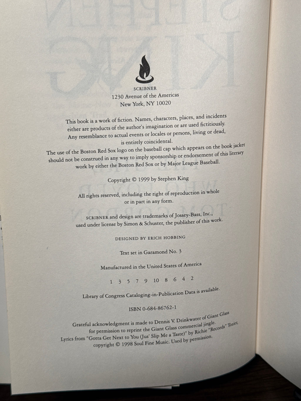 The Girl Who Loved Tom Gordon – Stephen King – First Edition First Printing 1999 Scribner Hardcover w/DJ