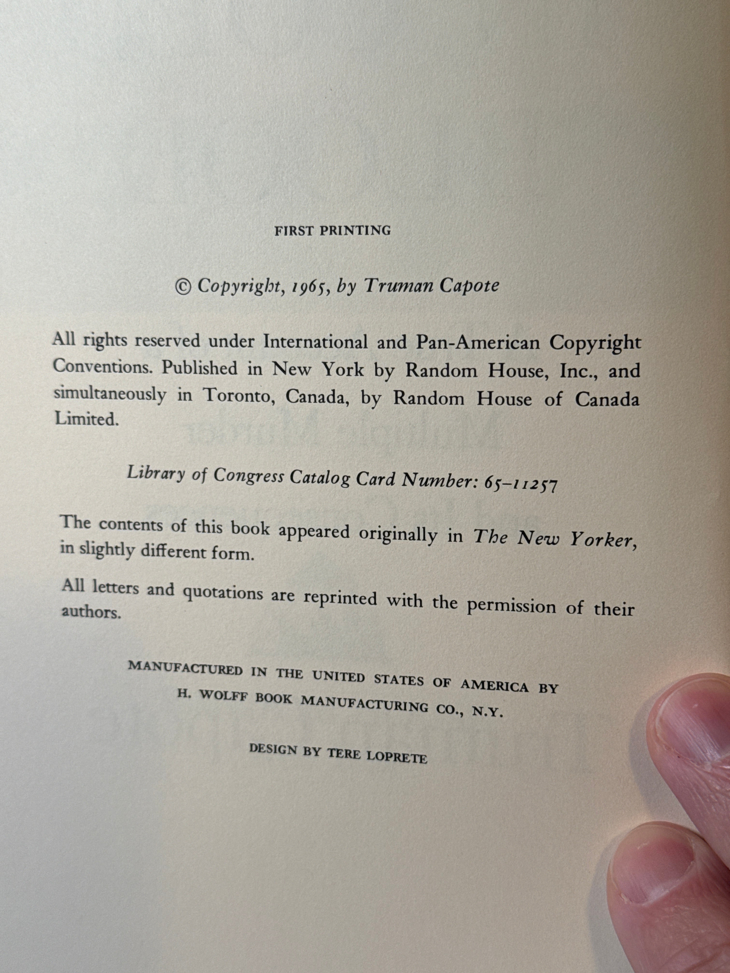 In Cold Blood by Truman Capote | First Edition, First Printing (1965, Random House) | Original 5.95 Jacket | True Crime Classic