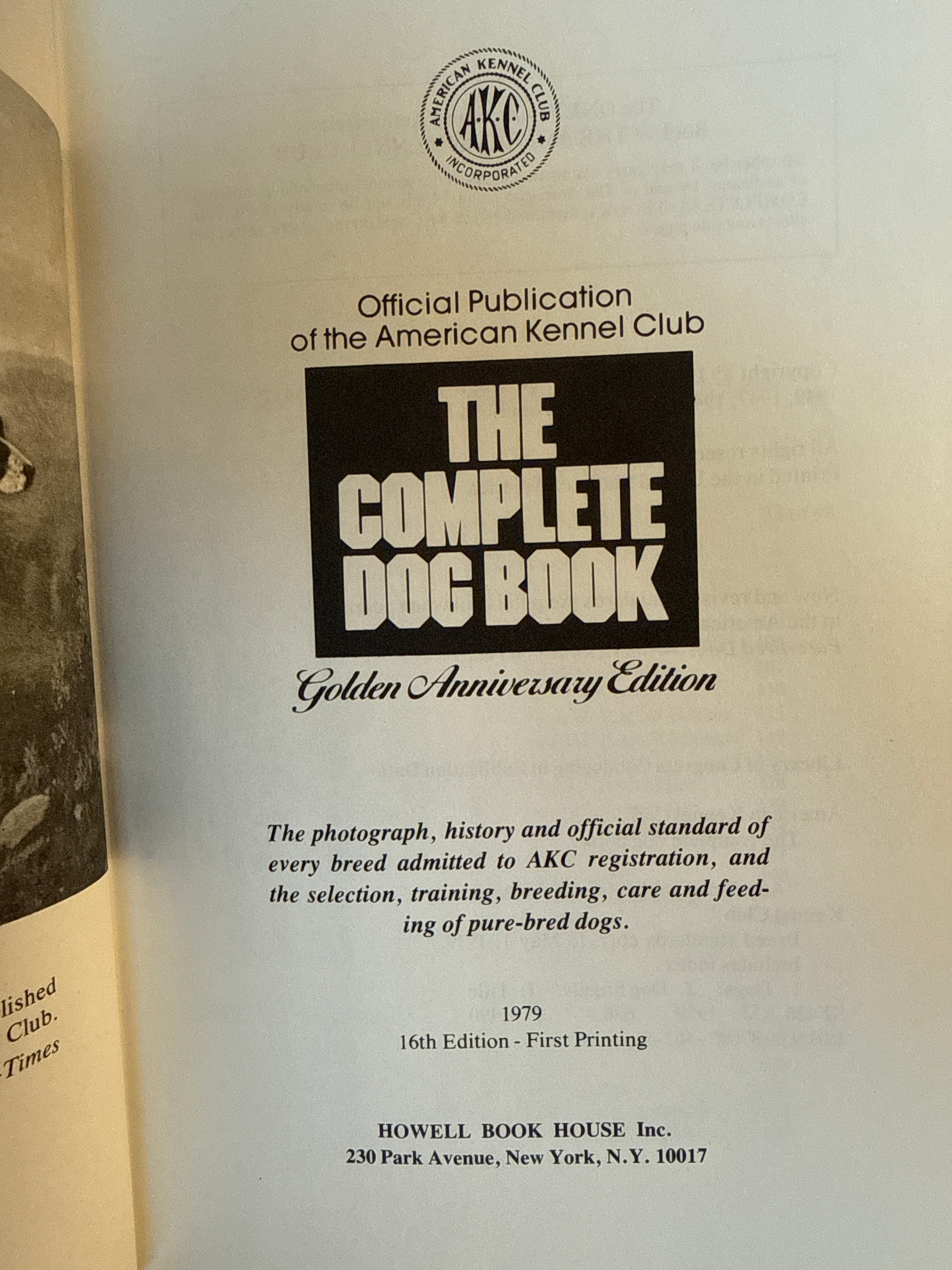 The Complete Dog Book by the American Kennel Club | 1979 16th Edition Golden Anniversary Hardcover