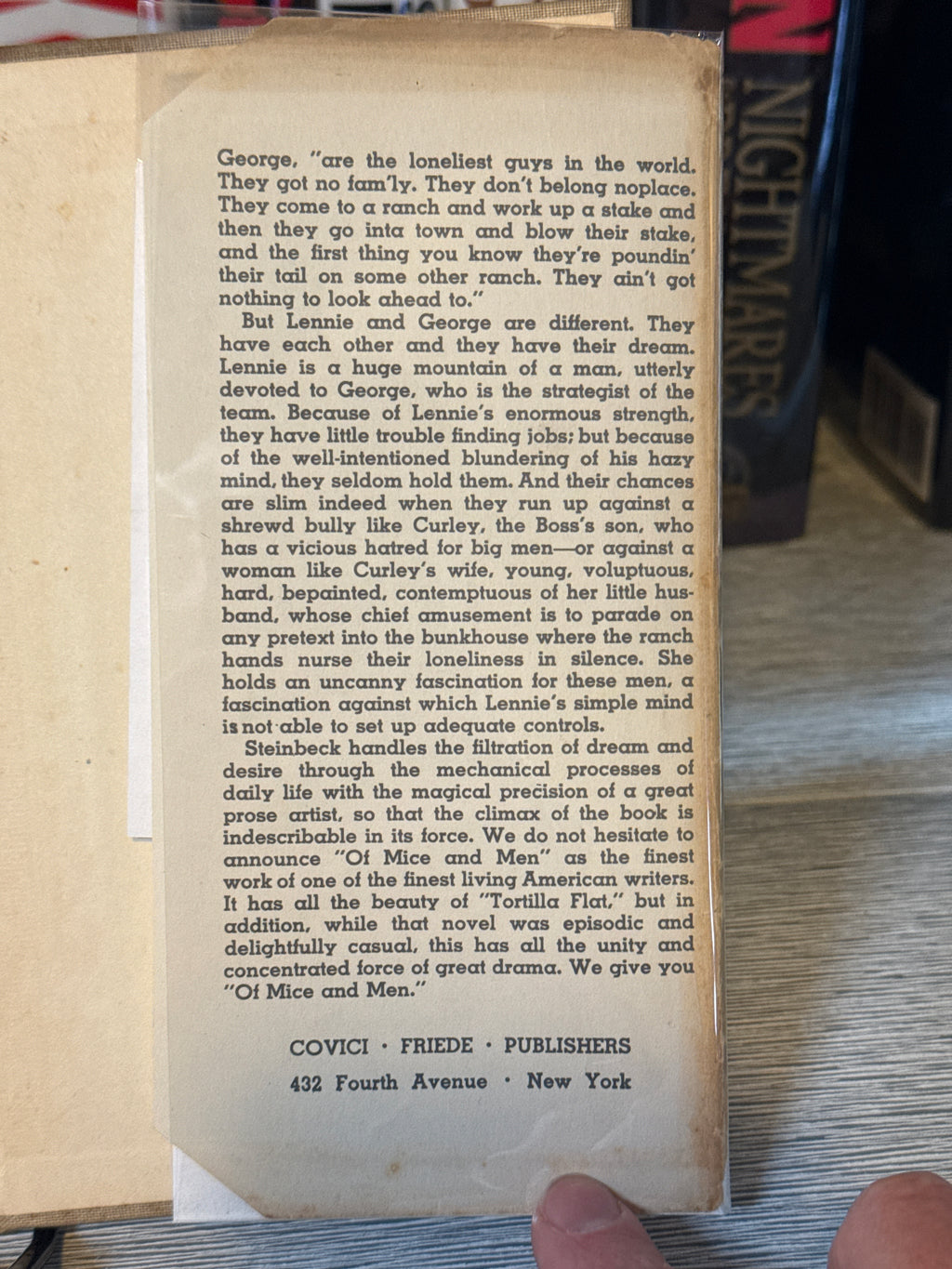 Of Mice and Men by John Steinbeck — Third Printing of the First Edition (1937, Covici Friede, New York)