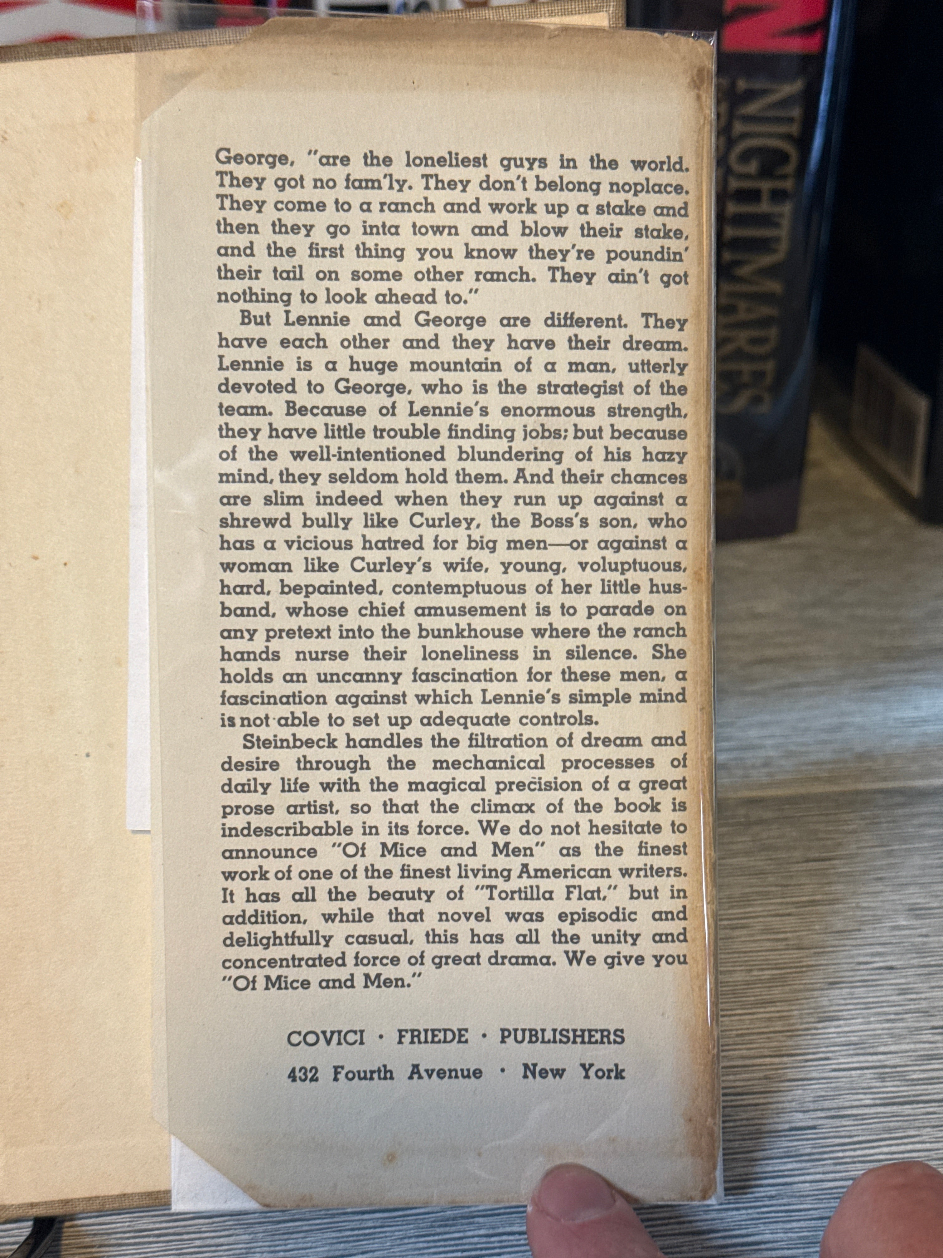 Of Mice and Men by John Steinbeck — Third Printing of the First Edition (1937, Covici Friede, New York)