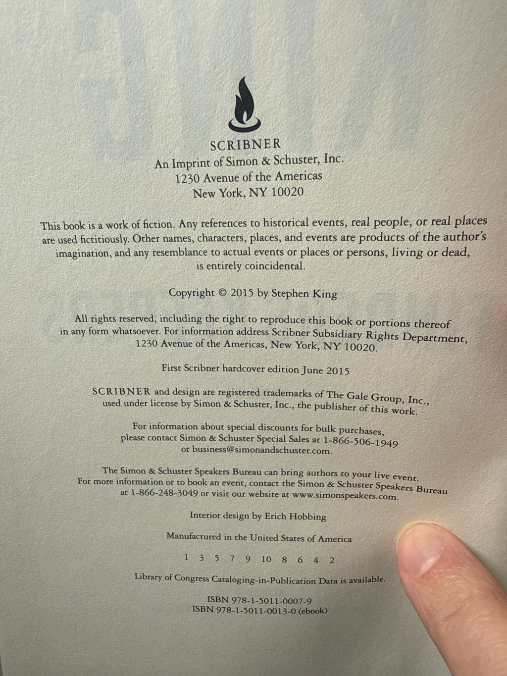 Finders Keepers — Stephen King — 2015 First Edition, First Printing — Scribner Hardcover — Bill Hodges Trilogy
