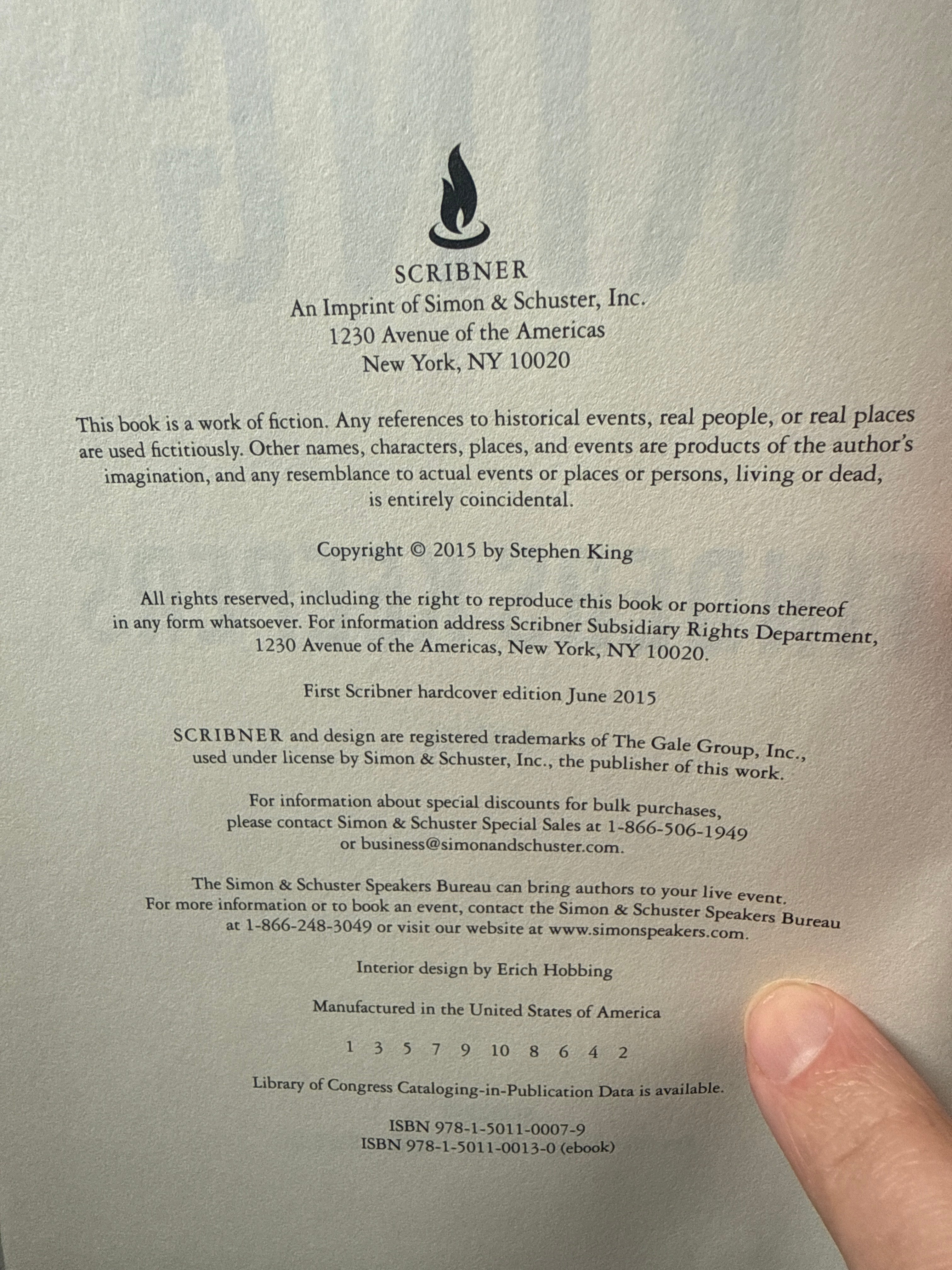 Finders Keepers — Stephen King — 2015 First Edition, First Printing — Scribner Hardcover — Bill Hodges Trilogy